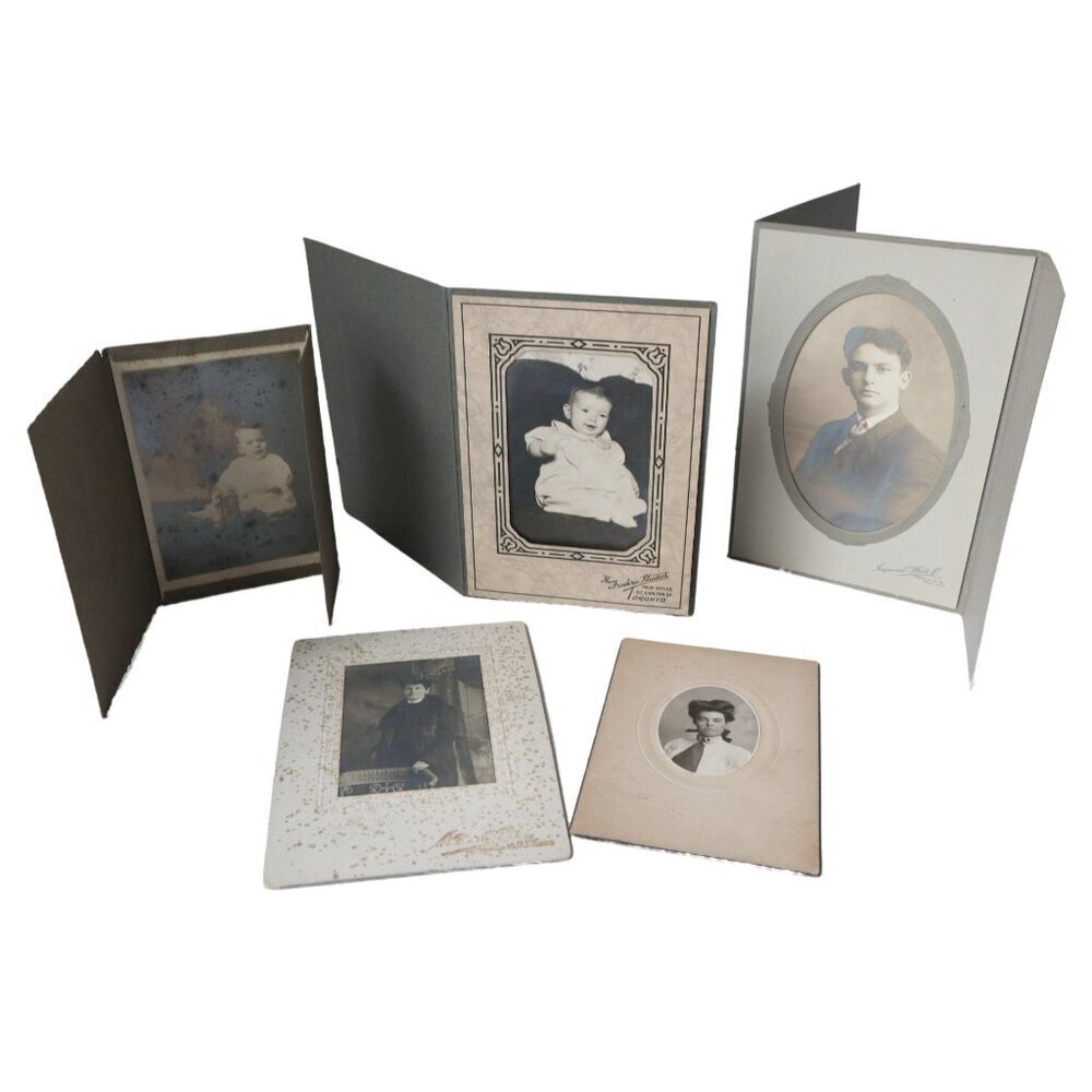 5 Victorian Photographs on Board Man Woman Baby Portrait Vintage Black White Pic